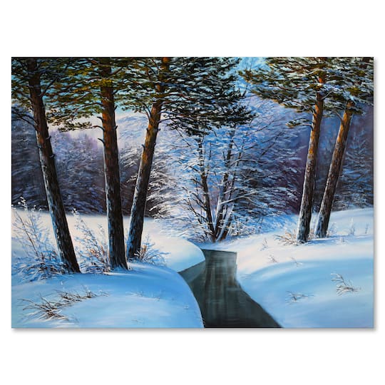Designart Christmas Forest with River & Trees III Canvas Wall Art